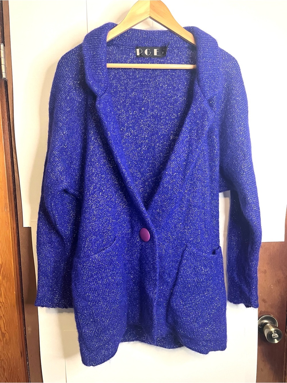 P.G.E. Women’s (VTG M, Fits XS/S) Vivid Royal Blue Mohair Blend Cardigan Jacket